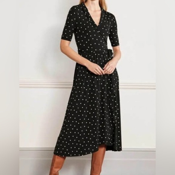 Boden Dresses & Skirts - BODEN Lavinia Jersey Wrap Dress in Black Pink Polka Dot, Size 8R